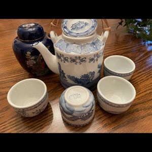 China set, Urn with Salt and Pepper koi fish also lace vase (ready to ship)